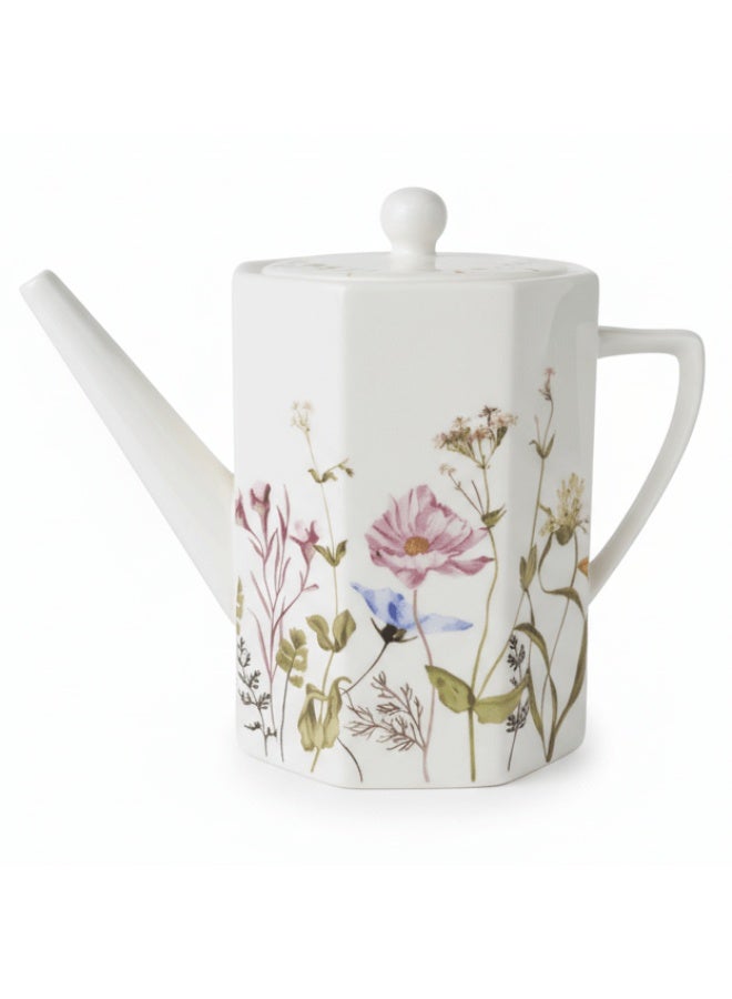 AKDC Luhpar Floral Ceramic Tea Pot – 1100 ml, White Classic Serving Teapot - Image 1